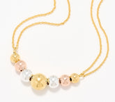 UltraFine 950 Silver Gold Plated Adjustable Tri-Color Bead Necklace 18"-32"